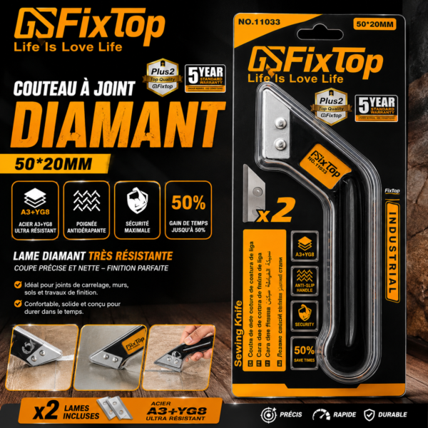 Couteau grattoir à joint diamant 50 × 20 mm