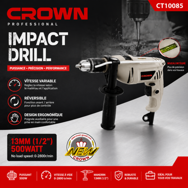 Perceuse à percussion CROWN CT10085 – 500W